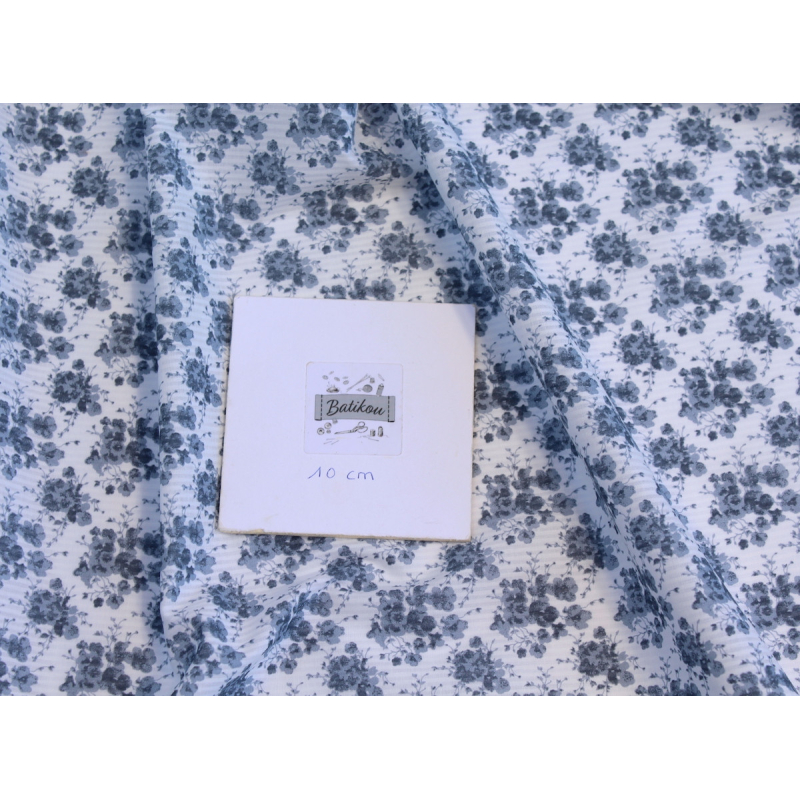 Voile de coton organique rayé imprimé fleuri bleu encre