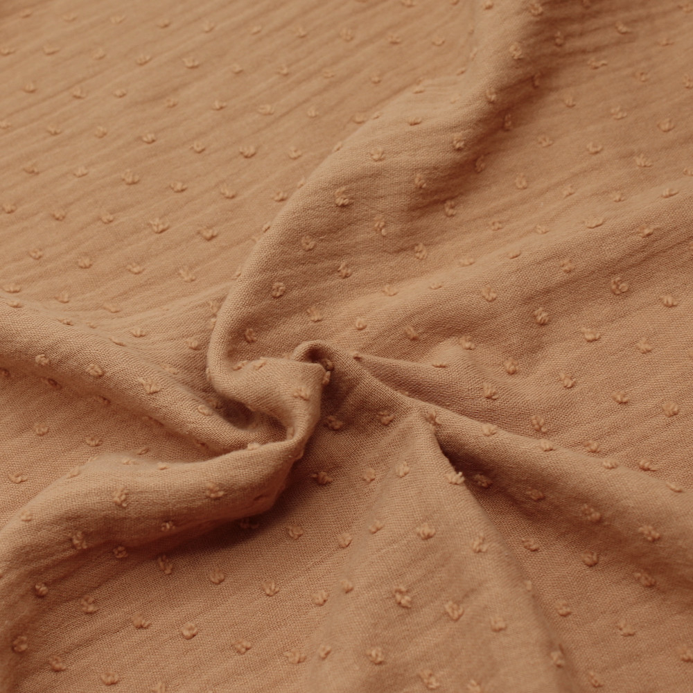 Double gaze de coton BIO plumetis camel