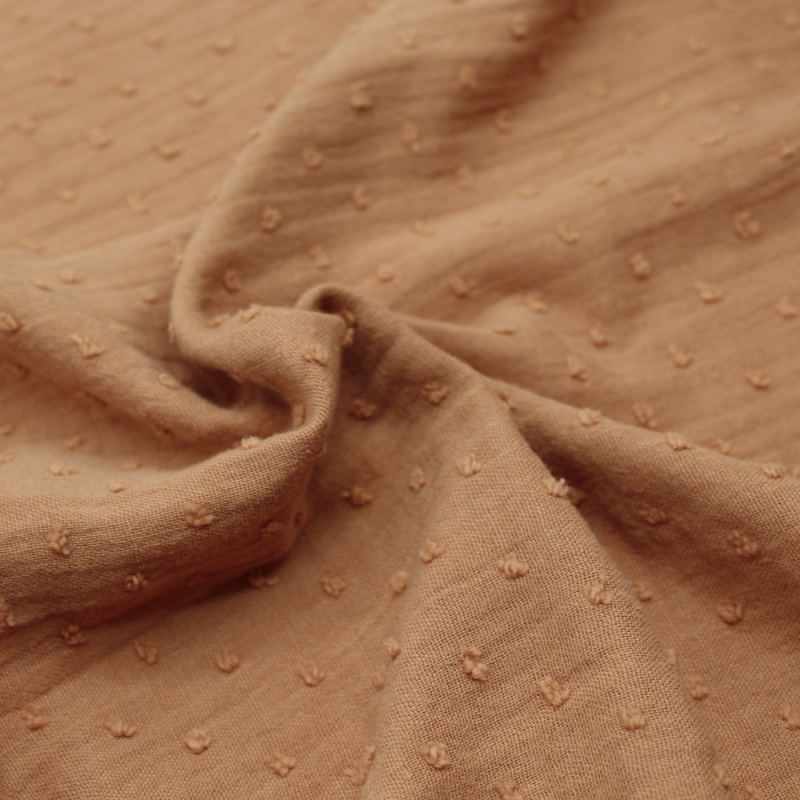 Double gaze de coton BIO plumetis camel