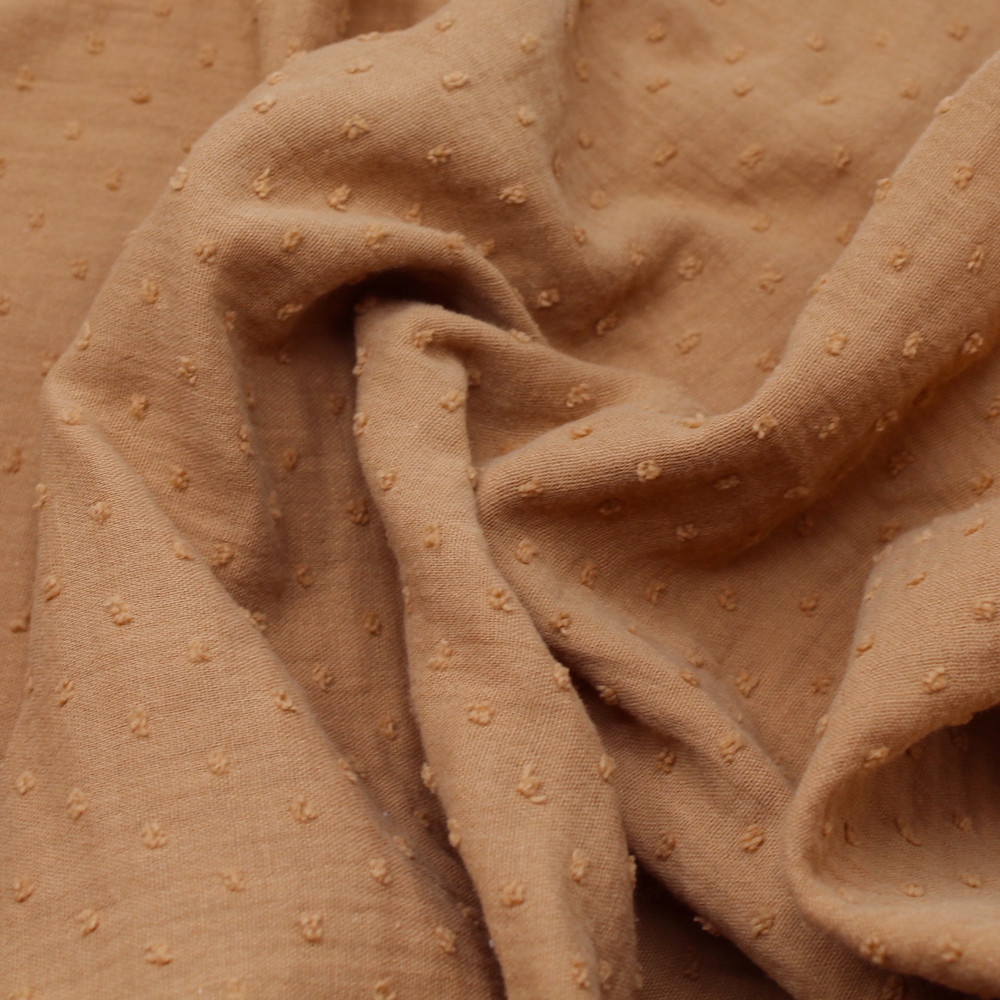 Double gaze de coton BIO plumetis camel