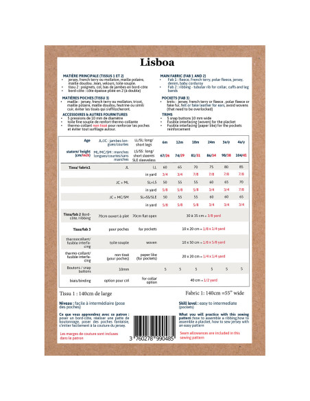 Patron de couture ikatee modèle bébé LISBOA