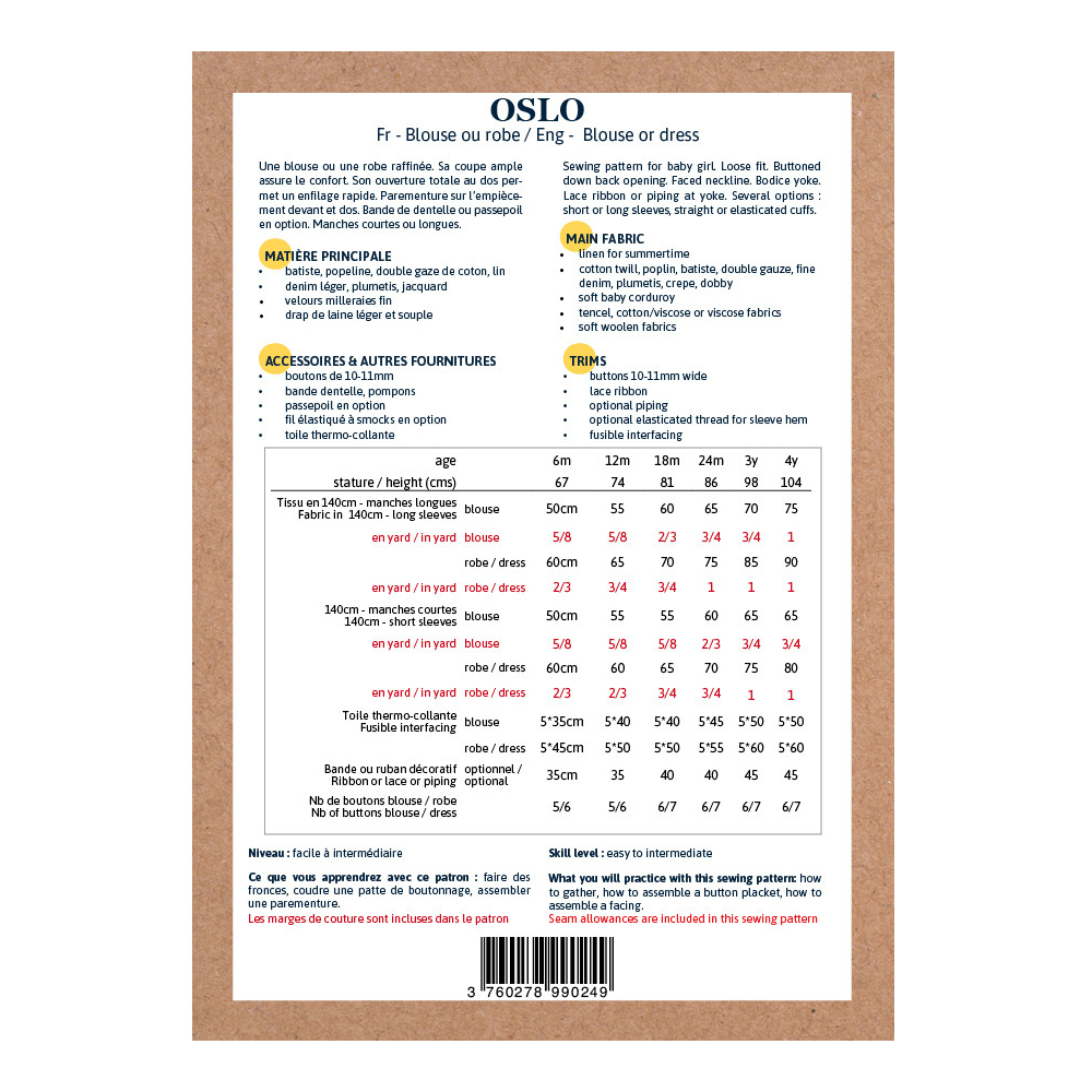 Pochette patron Ikatee oslo 6M-4A