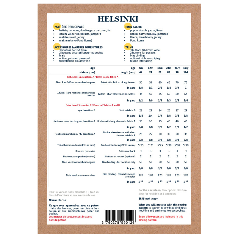 Pochette patron Ikatee HELSINKI 6M-4A