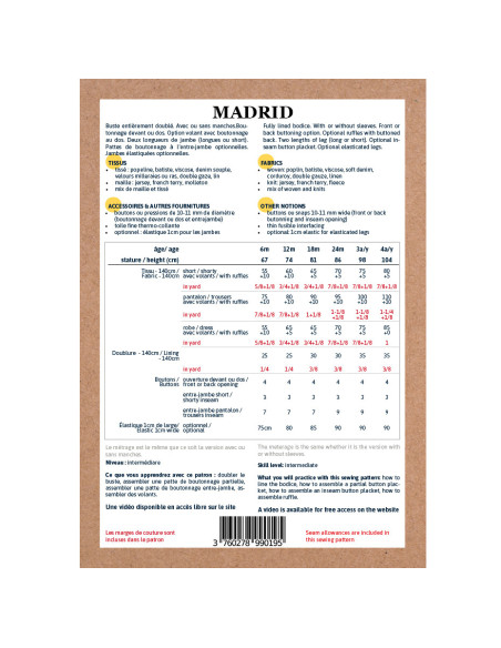 Pochette patron Ikatee MADRID 6M-4A