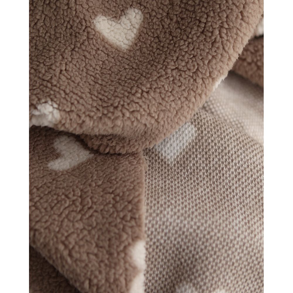 Teddy / moumoute bouclé fond grège motif coeurs