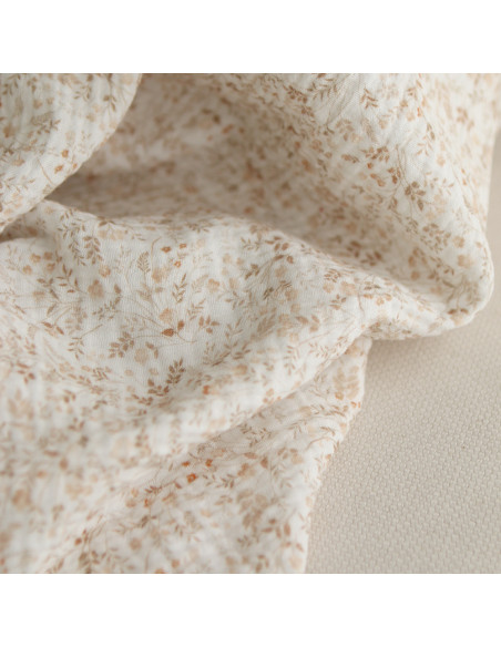 Double gaze de coton imprimés fleuri beige clair
