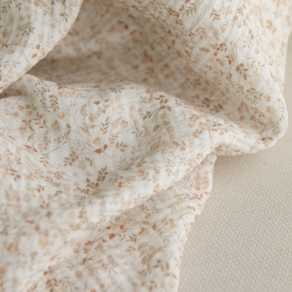 Double gaze de coton imprimés fleuri beige clair