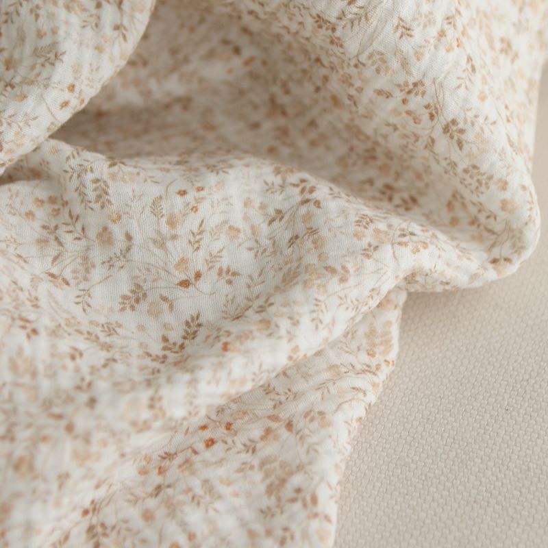 Double gaze de coton imprimés fleuri beige clair
