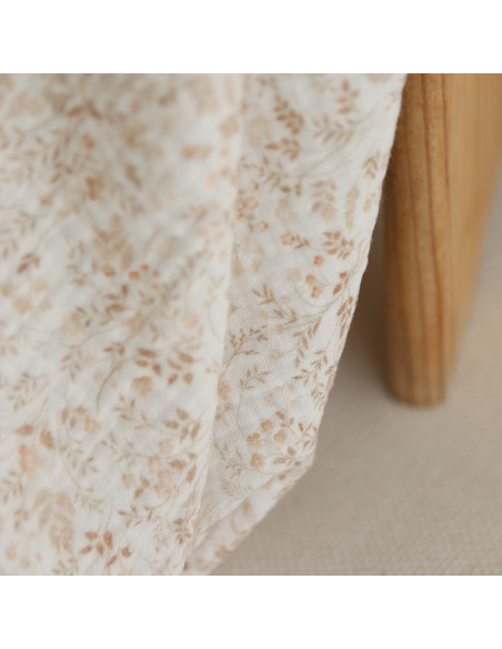 Double gaze de coton imprimés fleuri beige clair