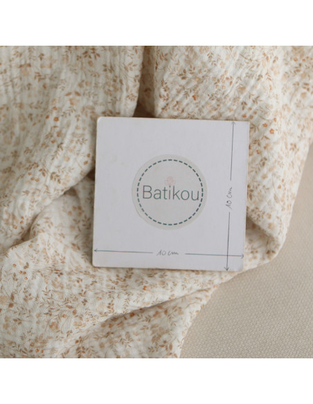 Double gaze de coton imprimés fleuri beige clair