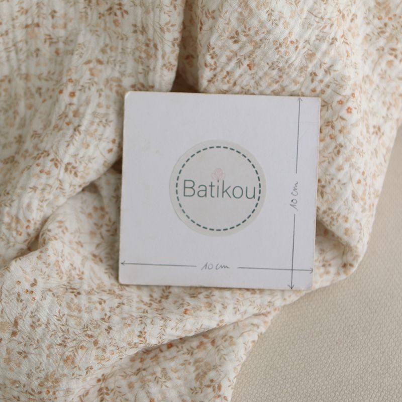 Double gaze de coton imprimés fleuri beige clair