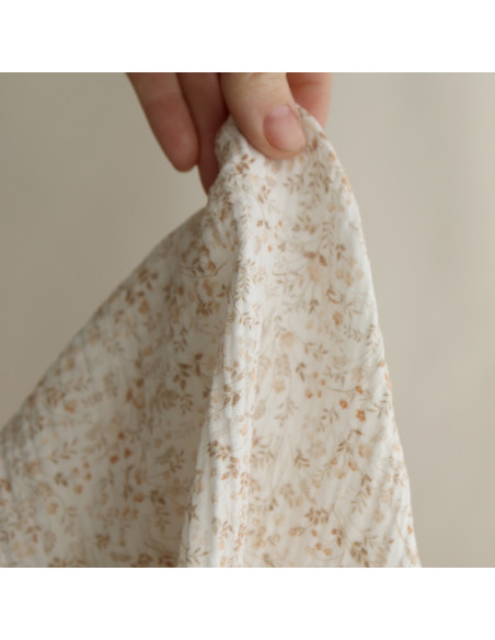 Double gaze de coton imprimés fleuri beige clair