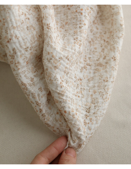 Double gaze de coton imprimés fleuri beige clair