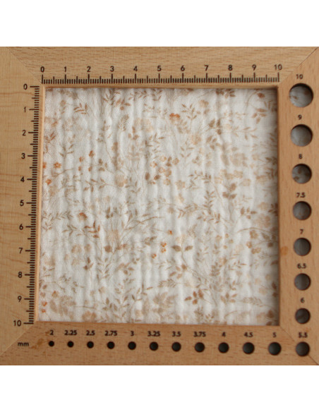 Double gaze de coton imprimés fleuri beige clair