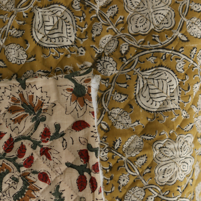 Nisha & Sita - Tissu indien matelassé double face coton hand block teal largeur 100cm