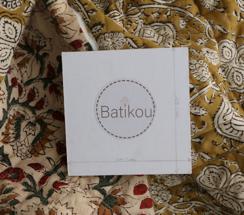 Nisha & Sita - Tissu indien matelassé double face coton hand block teal largeur 100cm