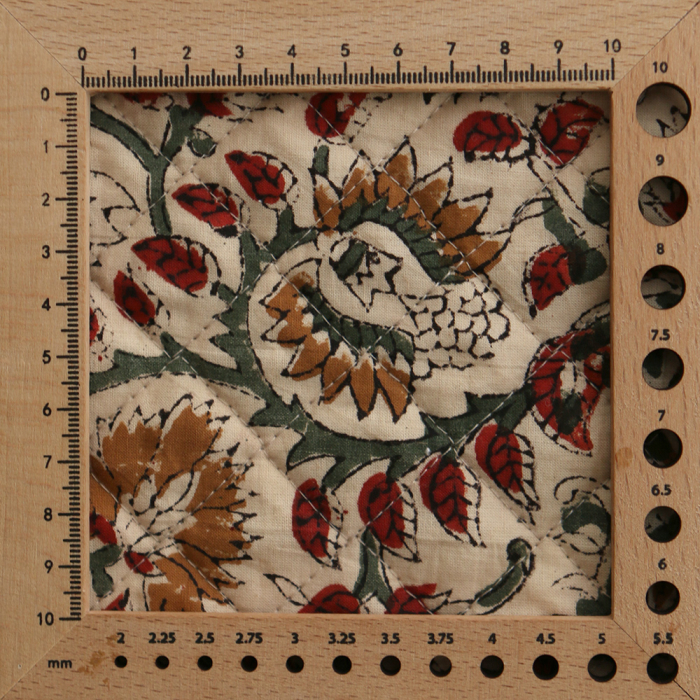 Nisha & Sita - Tissu indien matelassé double face coton hand block teal largeur 100cm