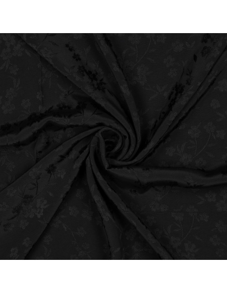 Jasmine - Viscose tissage jacquard fleuri noir