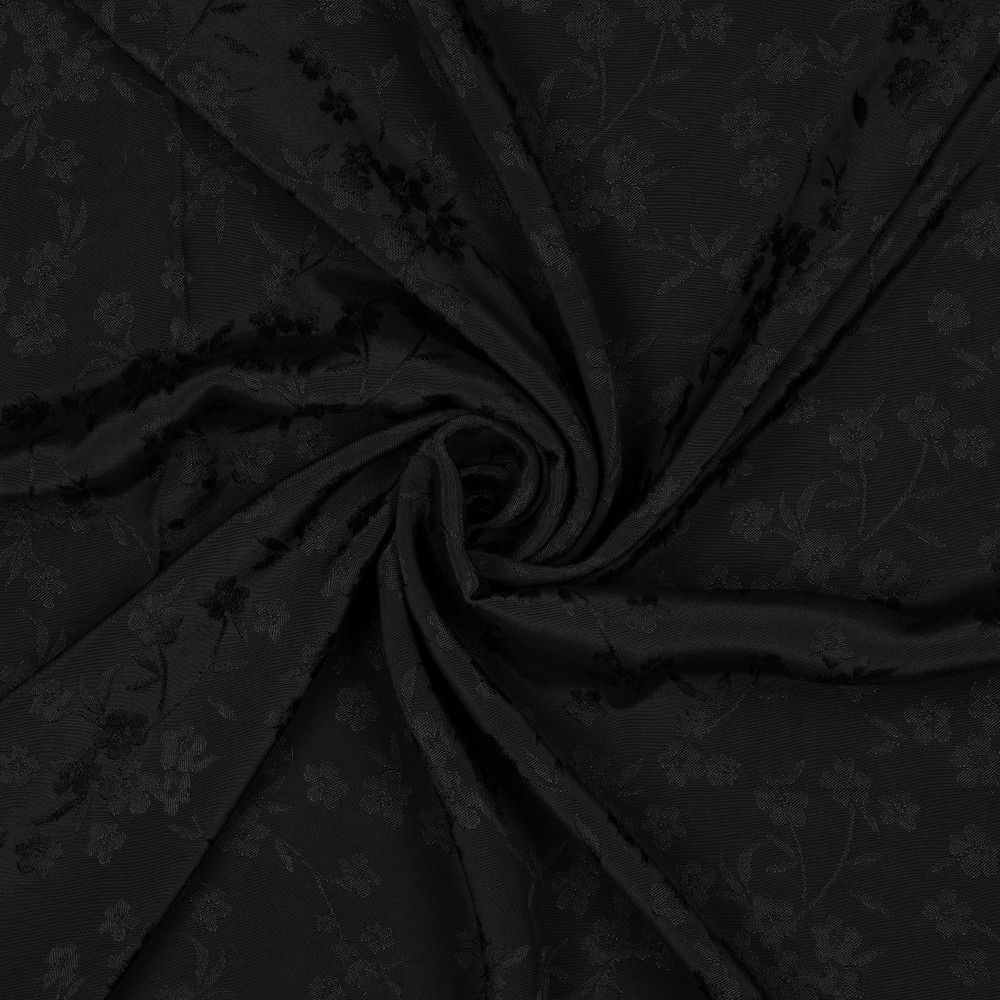 Jasmine - Viscose tissage jacquard fleuri noir