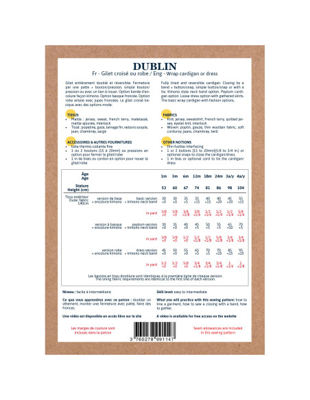 Pochette patron Ikatee DUBLIN 6M-4A