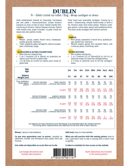 Pochette patron Ikatee DUBLIN 6M-4A