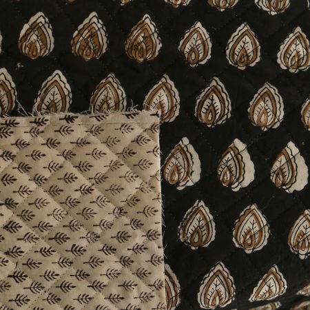 Kamala - Tissu indien matelassé double face coton hand block teal largeur 100cm Kamala - Tissu indien matelassé double face coton hand block teal largeur 100cm