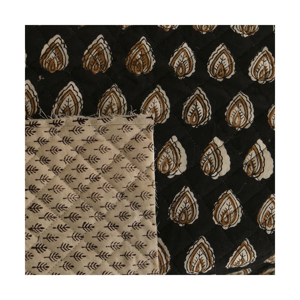 Kamala - Tissu indien matelassé double face coton hand block teal largeur 100cm Kamala - Tissu indien matelassé double face coton hand block teal largeur 100cm