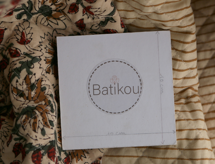 Nisha & rayures - Tissu indien matelassé double face coton hand block teal largeur 100cm