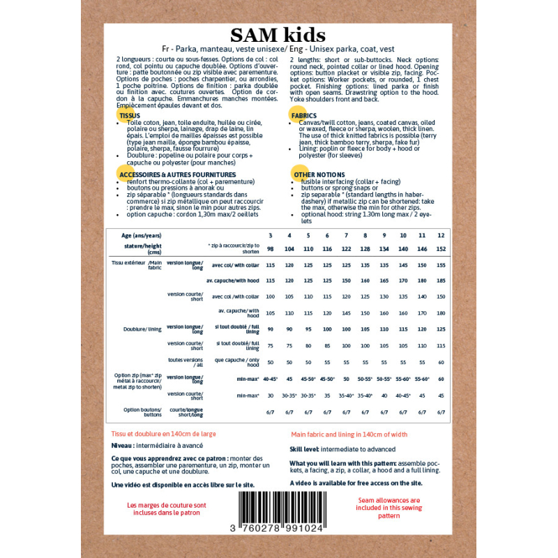 Pochette patron Ikatee SAM 6M-4A