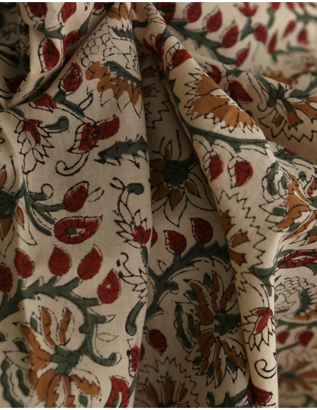 Nisha - Tissu indien coton hand block traditionnel