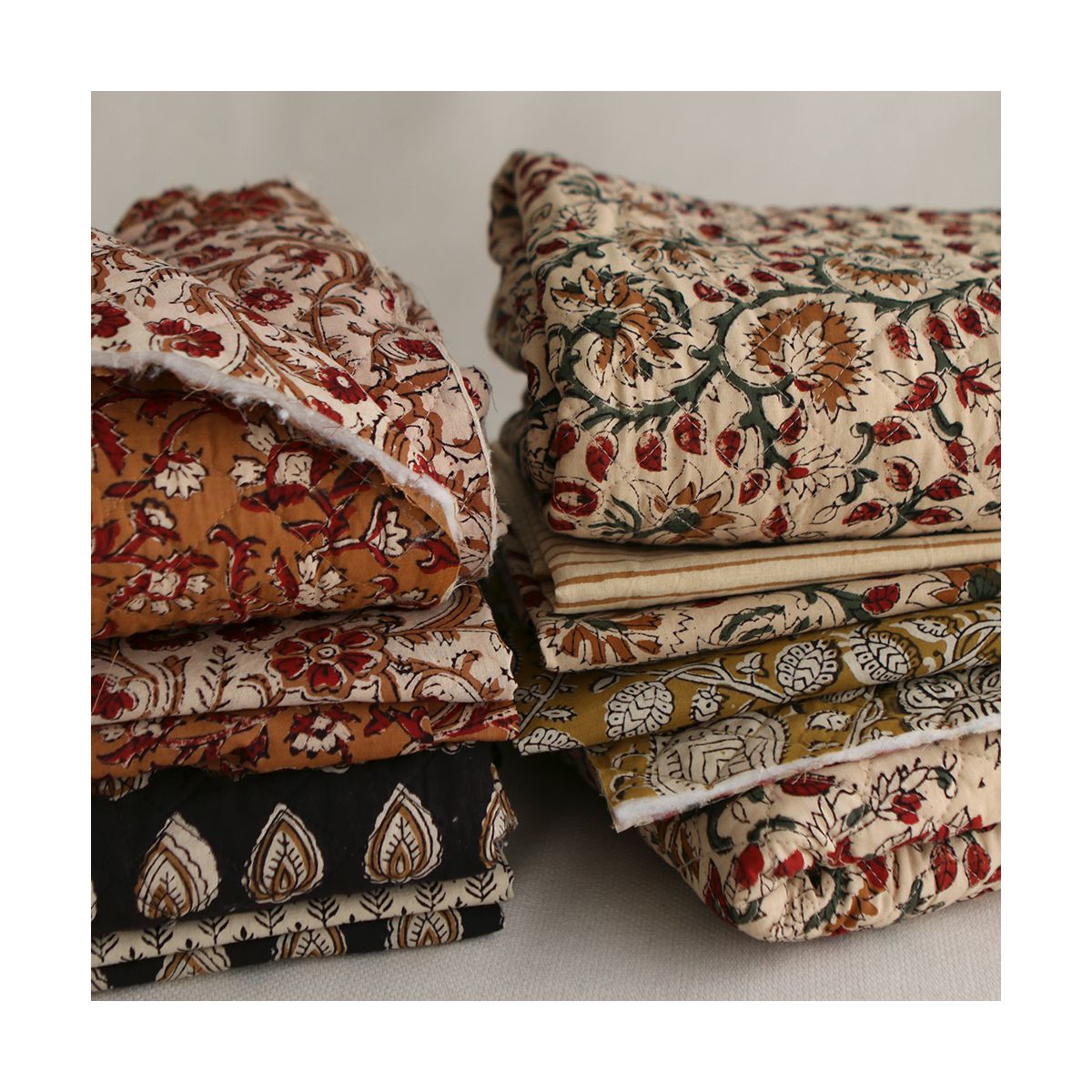 Nisha & rayures - Tissu indien matelassé double face coton hand block teal largeur 100cm Nisha & rayures - Tissu indien matelassé double face coton hand block teal largeur 100cm