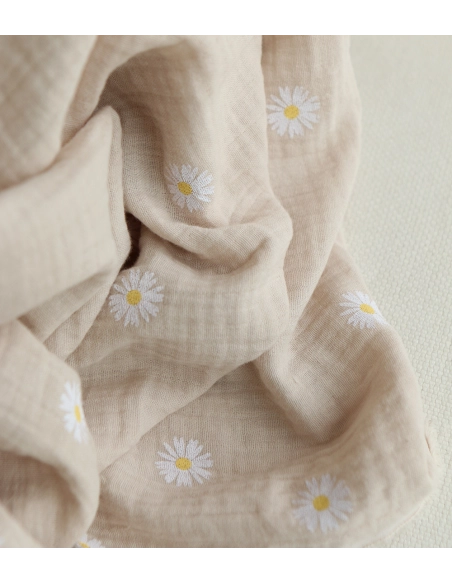 Daisy - Double gaze coton BIO motif exclusif fond crème