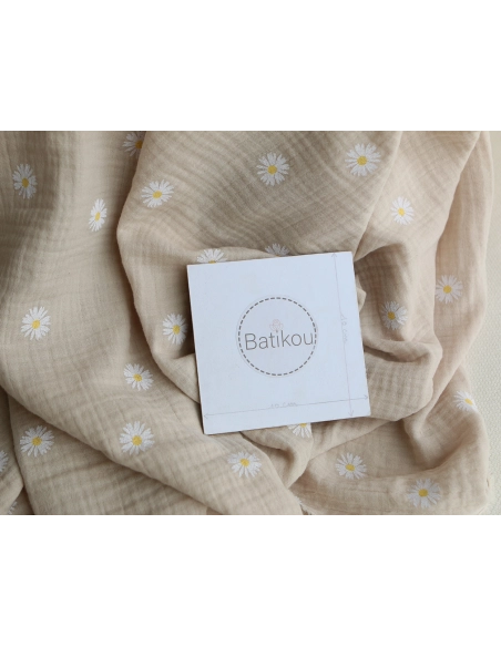 Daisy - Double gaze coton BIO motif exclusif fond crème