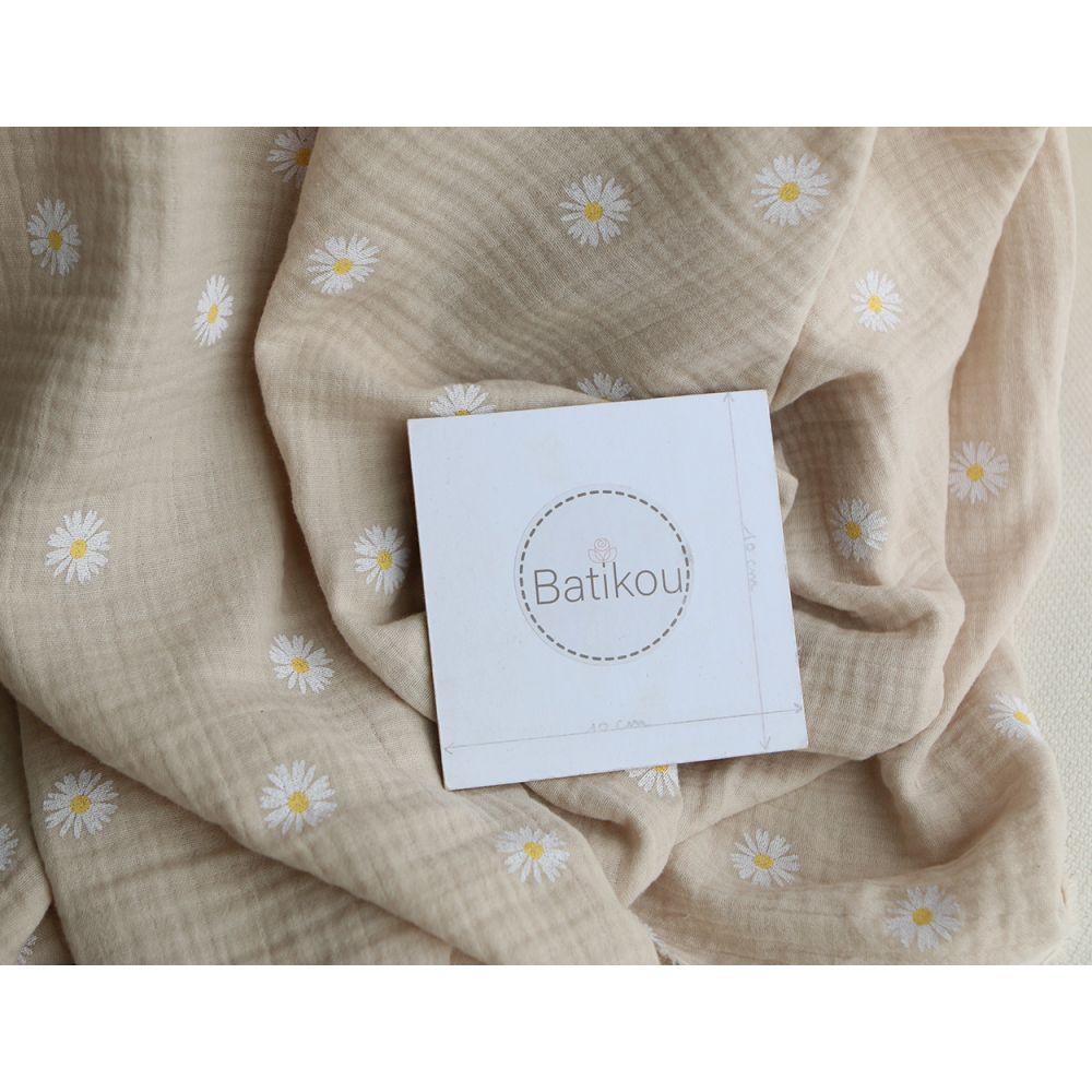 Daisy - Double gaze coton BIO motif exclusif fond crème