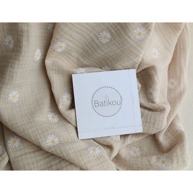 Daisy - Double gaze coton BIO motif exclusif fond crème