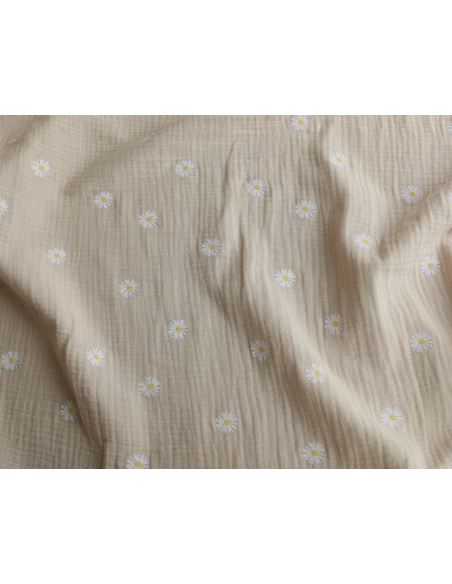Daisy - Double gaze coton BIO motif exclusif fond crème