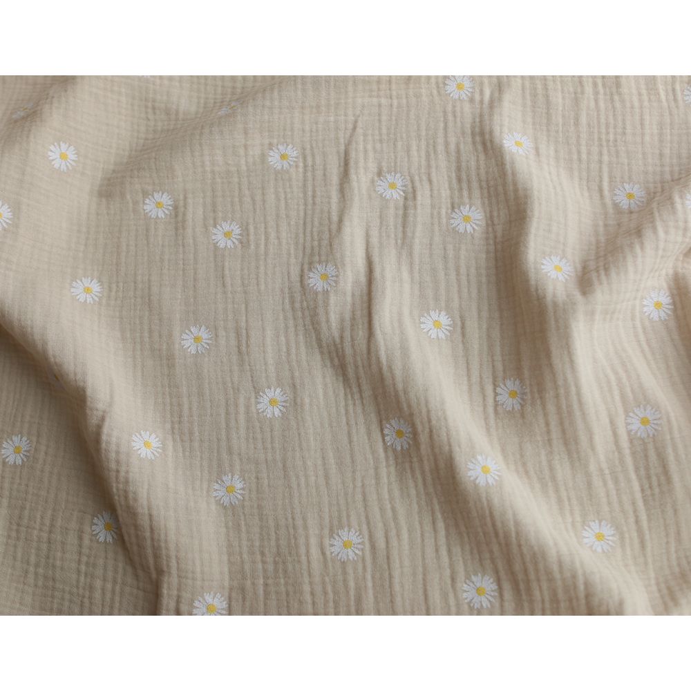 Daisy - Double gaze coton BIO motif exclusif fond crème