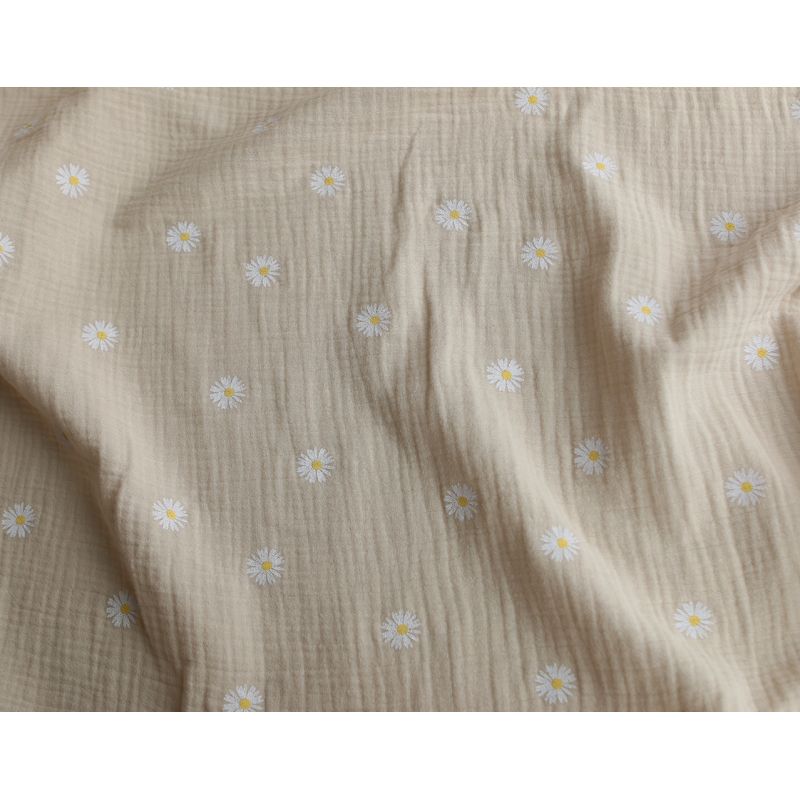 Daisy - Double gaze coton BIO motif exclusif fond crème