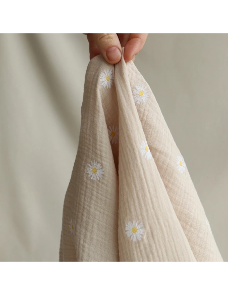 Daisy - Double gaze coton BIO motif exclusif fond crème