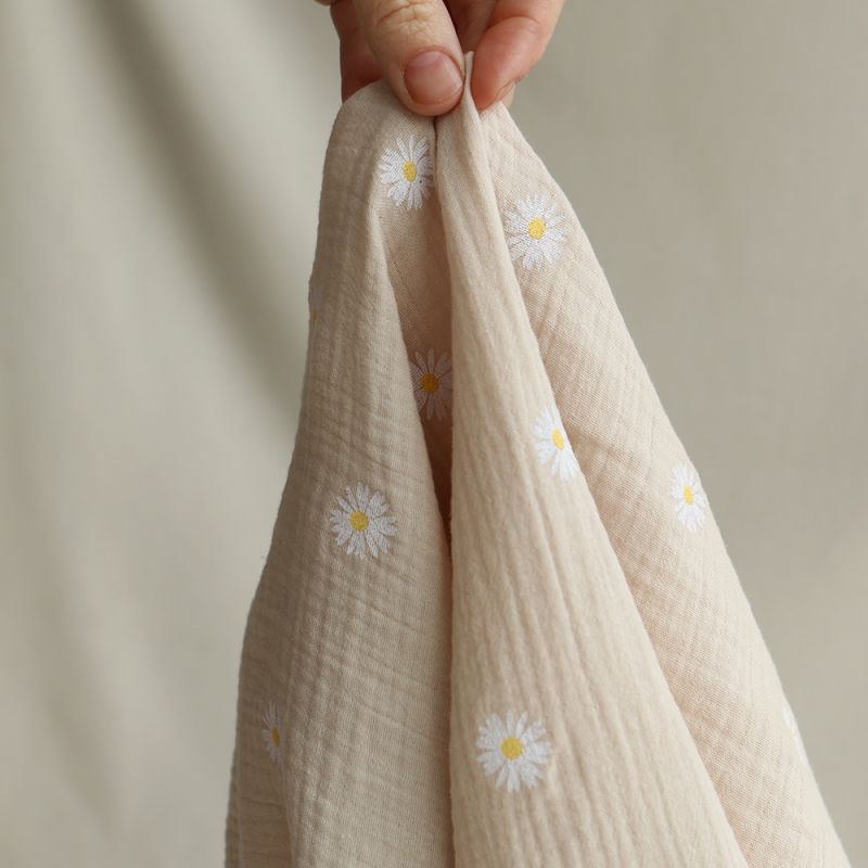 Daisy - Double gaze coton BIO motif exclusif fond crème