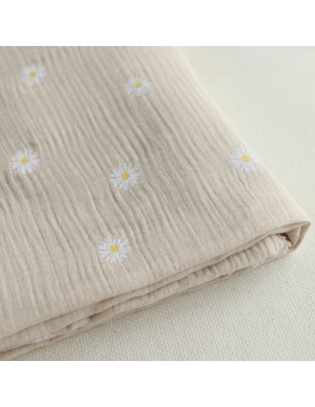 Daisy - Double gaze coton BIO motif exclusif fond crème