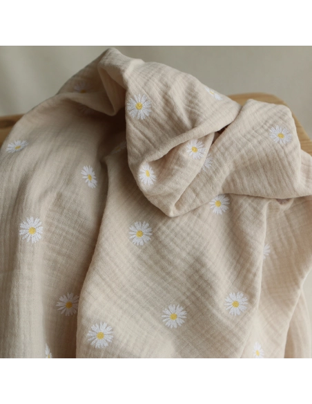 Daisy - Double gaze coton BIO motif exclusif fond crème
