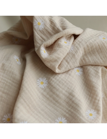 Daisy - Double gaze coton BIO motif exclusif fond crème