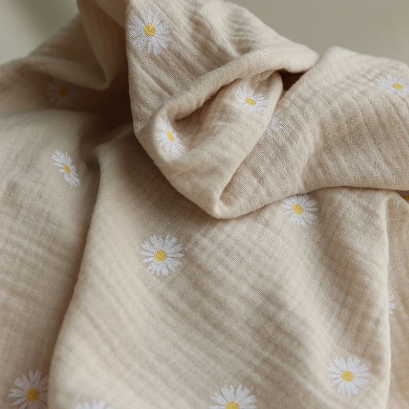 Daisy - Double gaze coton BIO motif exclusif fond crème