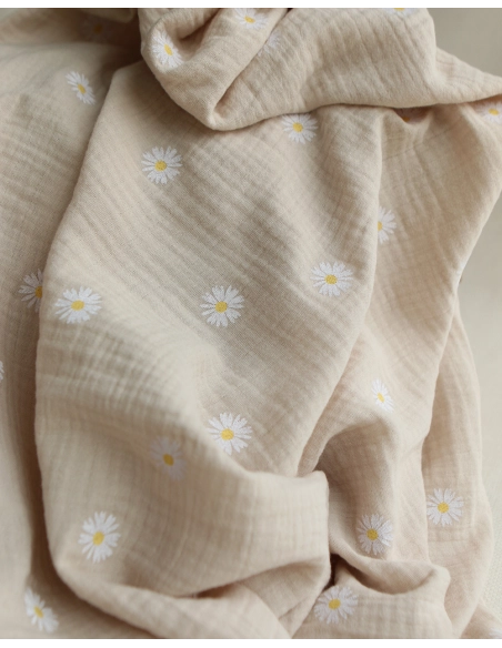 Daisy - Double gaze coton BIO motif exclusif fond crème