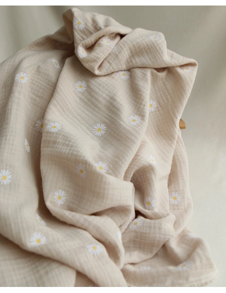 Daisy - Double gaze coton BIO motif exclusif fond crème