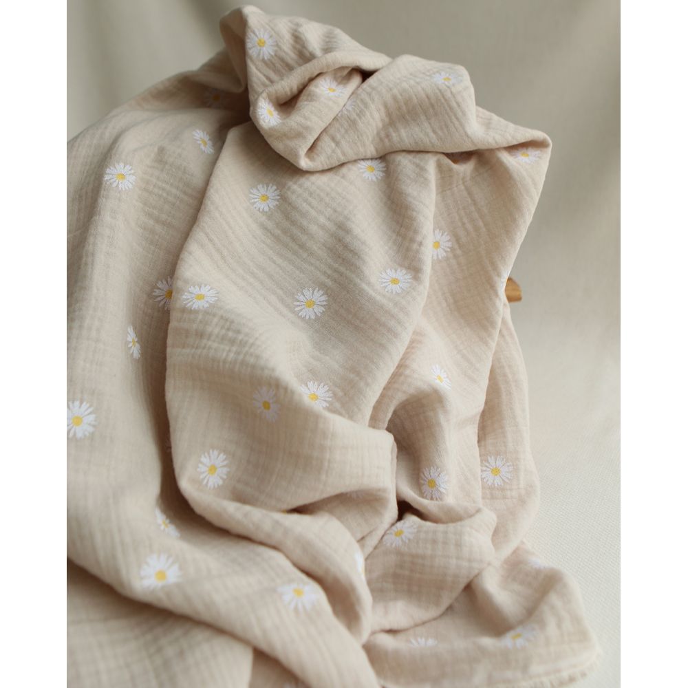 Daisy - Double gaze coton BIO motif exclusif fond crème