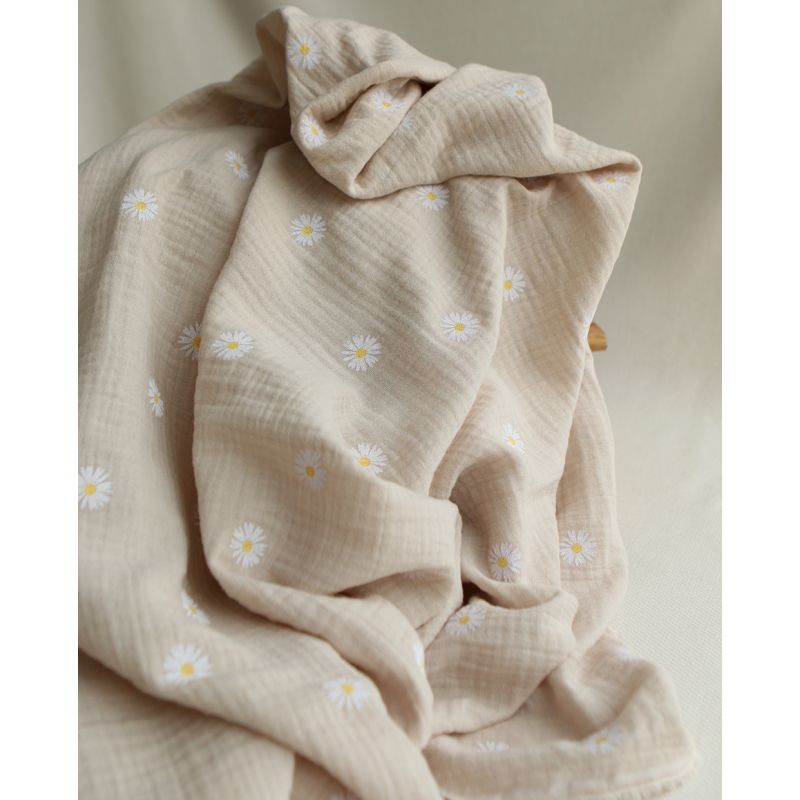 Daisy - Double gaze coton BIO motif exclusif fond crème