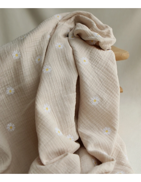 Daisy - Double gaze coton BIO motif exclusif fond crème
