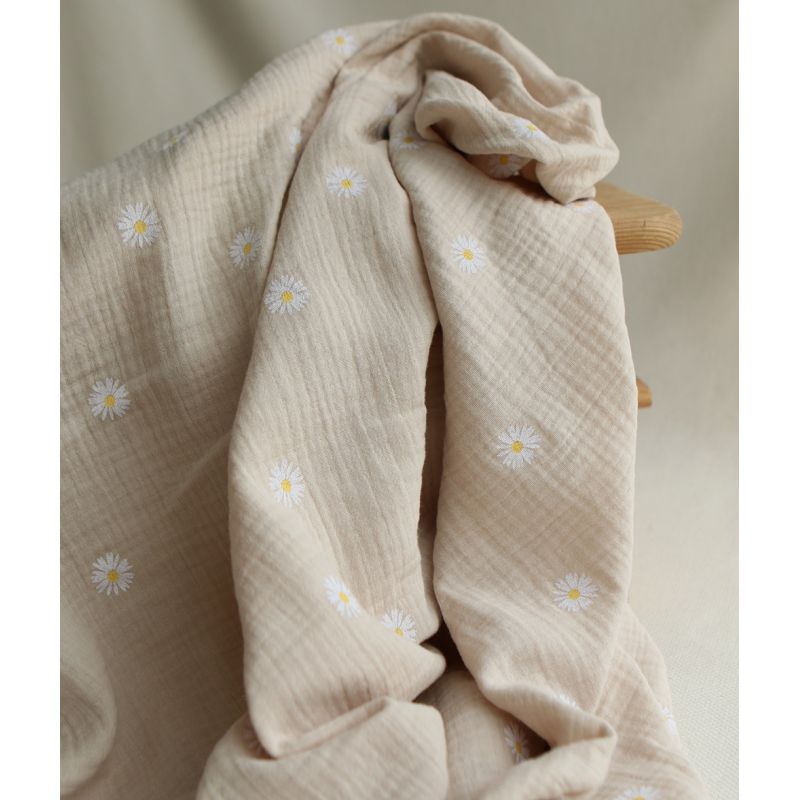 Daisy - Double gaze coton BIO motif exclusif fond crème